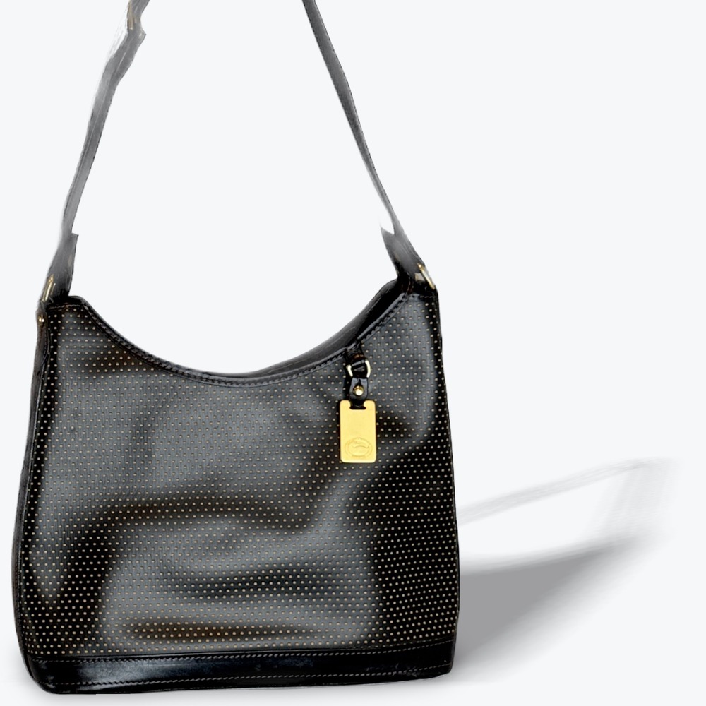 Dooney & Bourke Hobo‎ Bag Black Leather Polkadot 11 inch Made in USA Duck Logo